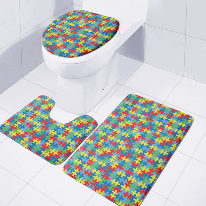 Autism Awareness Jigsaw Print 3 Piece Bath Mat Set