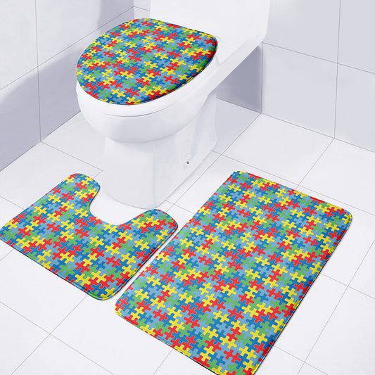 Autism Awareness Jigsaw Print 3 Piece Bath Mat Set