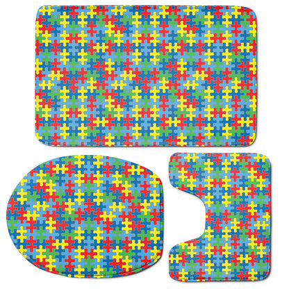 Autism Awareness Jigsaw Print 3 Piece Bath Mat Set