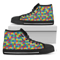 Autism Awareness Jigsaw Print Black High Top Sneakers