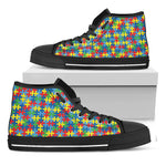 Autism Awareness Jigsaw Print Black High Top Shoes