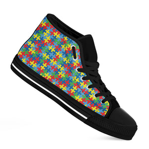 Autism Awareness Jigsaw Print Black High Top Shoes