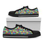 Autism Awareness Jigsaw Print Black Low Top Shoes