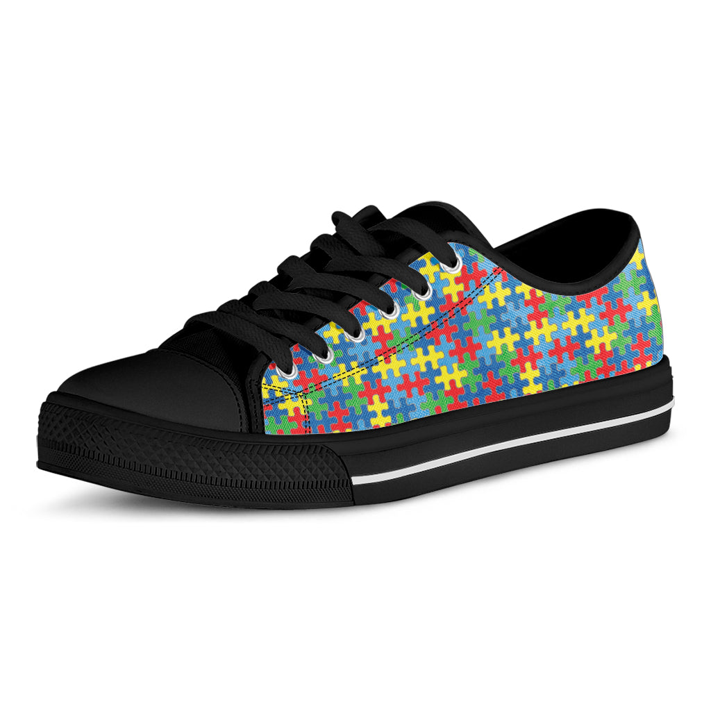 Autism Awareness Jigsaw Print Black Low Top Shoes