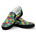Autism Awareness Jigsaw Print Black Slip On Sneakers