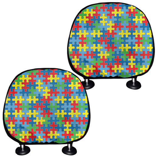 Autism Awareness Jigsaw Print Car Headrest Covers