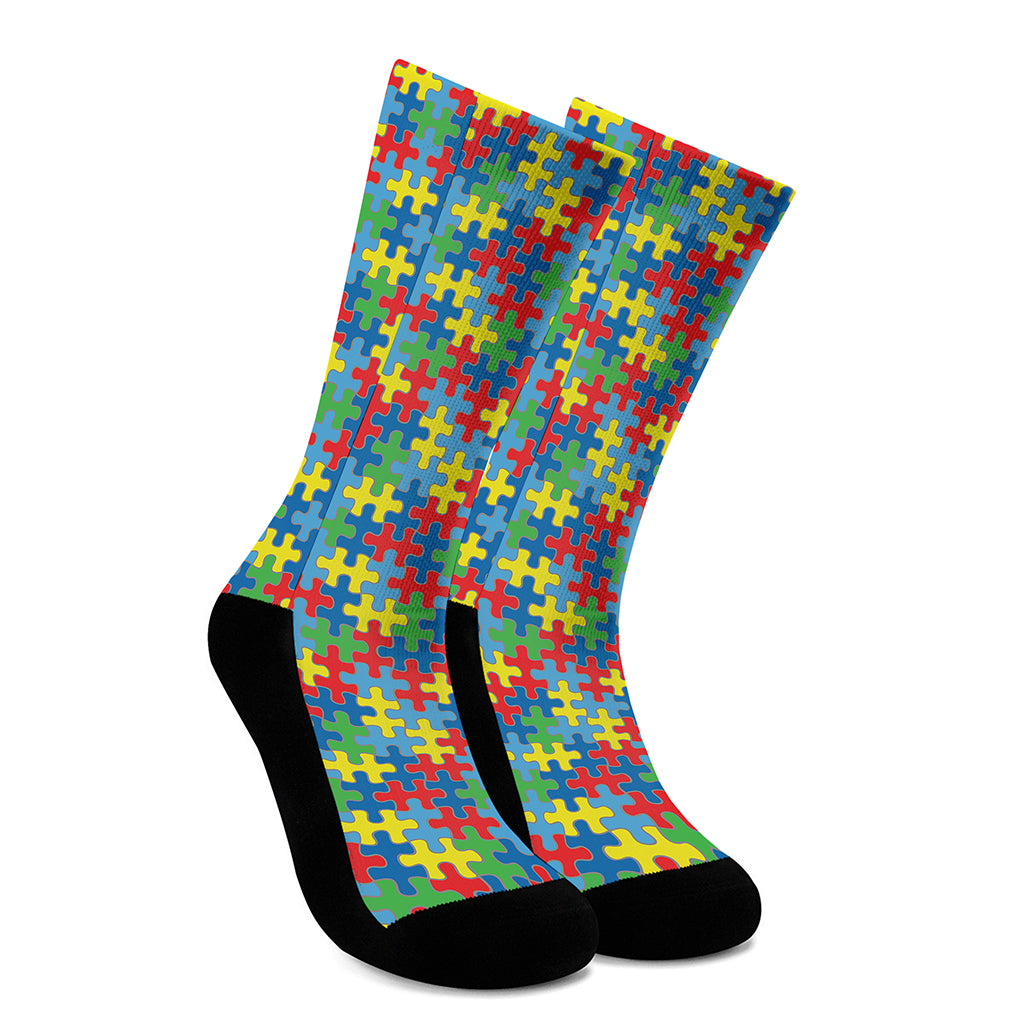 Autism Awareness Jigsaw Print Crew Socks