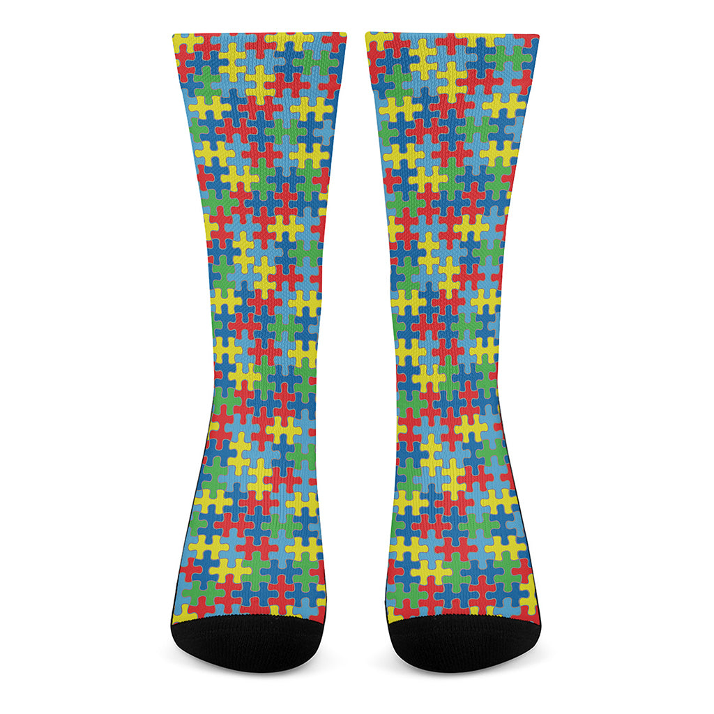 Autism Awareness Jigsaw Print Crew Socks