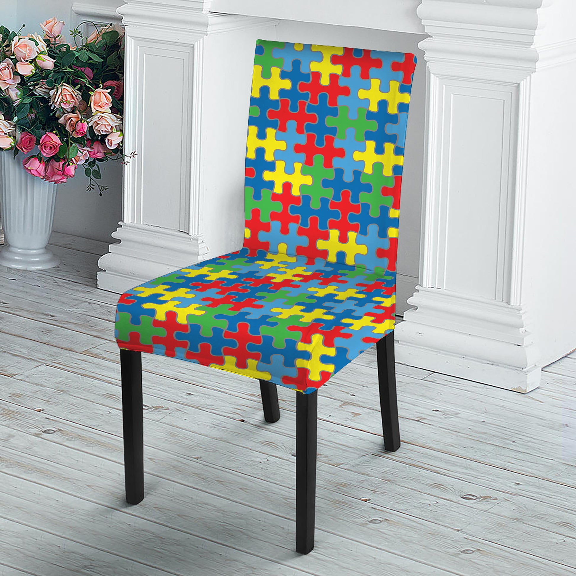 Autism Awareness Jigsaw Print Dining Chair Slipcover
