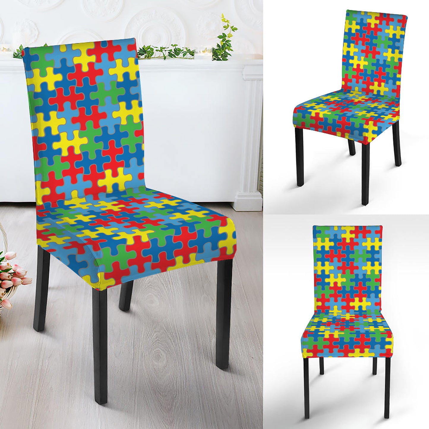 Autism Awareness Jigsaw Print Dining Chair Slipcover