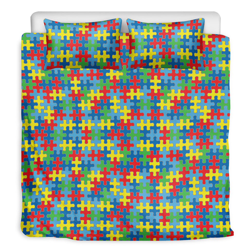 Autism Awareness Jigsaw Print Duvet Cover Bedding Set