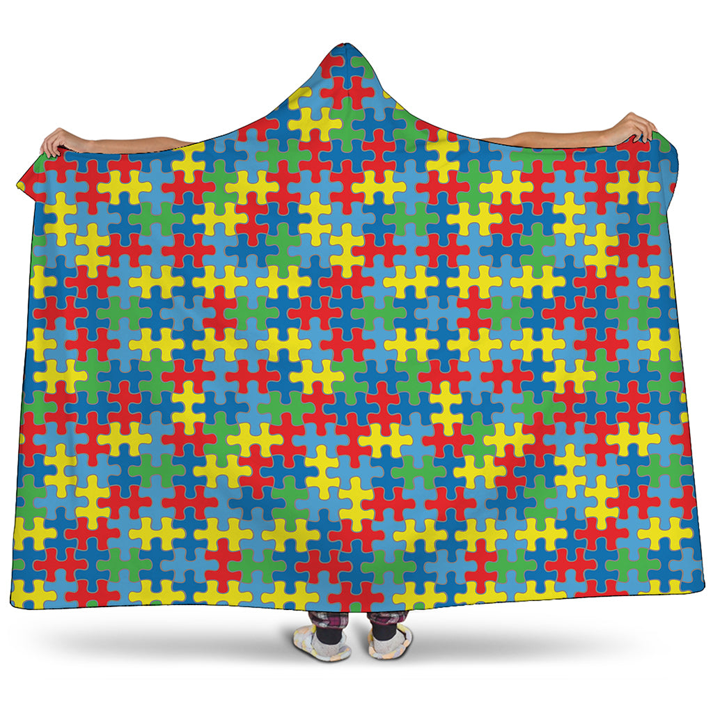 Autism Awareness Jigsaw Print Hooded Blanket