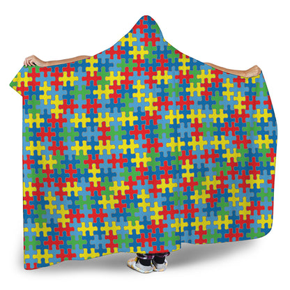 Autism Awareness Jigsaw Print Hooded Blanket