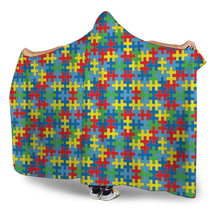 Autism Awareness Jigsaw Print Hooded Blanket
