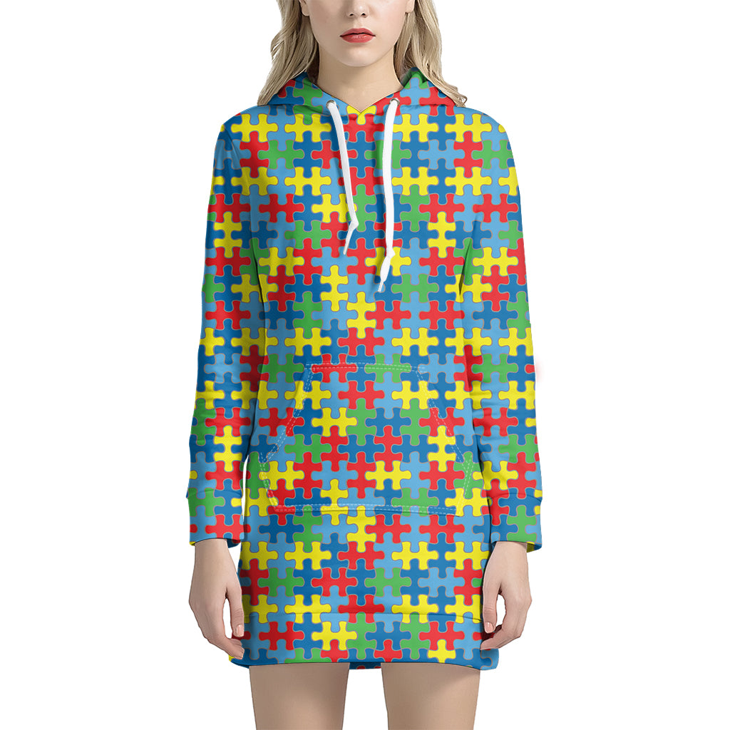 Autism Awareness Jigsaw Print Hoodie Dress