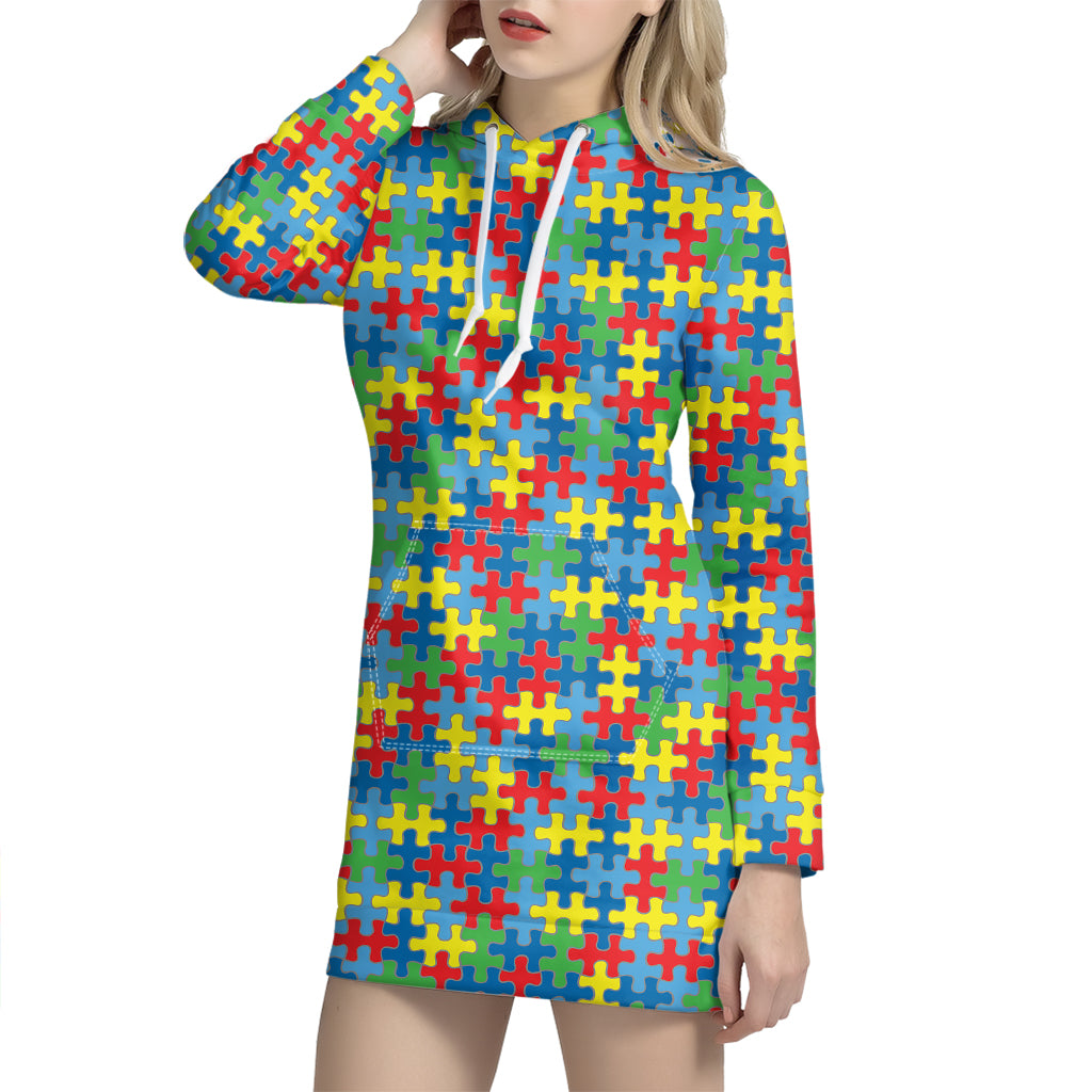 Autism Awareness Jigsaw Print Hoodie Dress