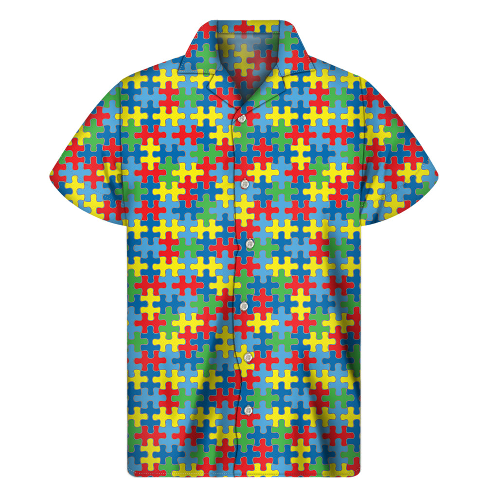 Autism Awareness Jigsaw Print Men's Short Sleeve Shirt