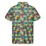 Autism Awareness Jigsaw Print Men's Short Sleeve Shirt