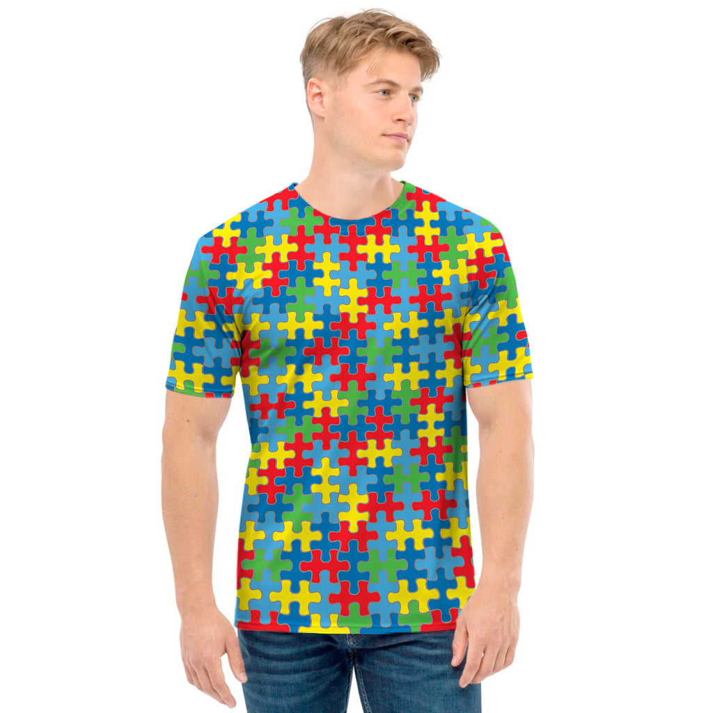 Autism Awareness Jigsaw Print Men's T-Shirt