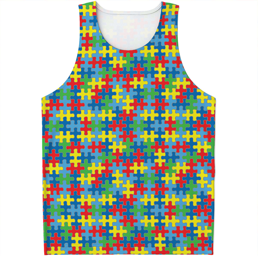 Autism Awareness Jigsaw Print Men's Tank Top