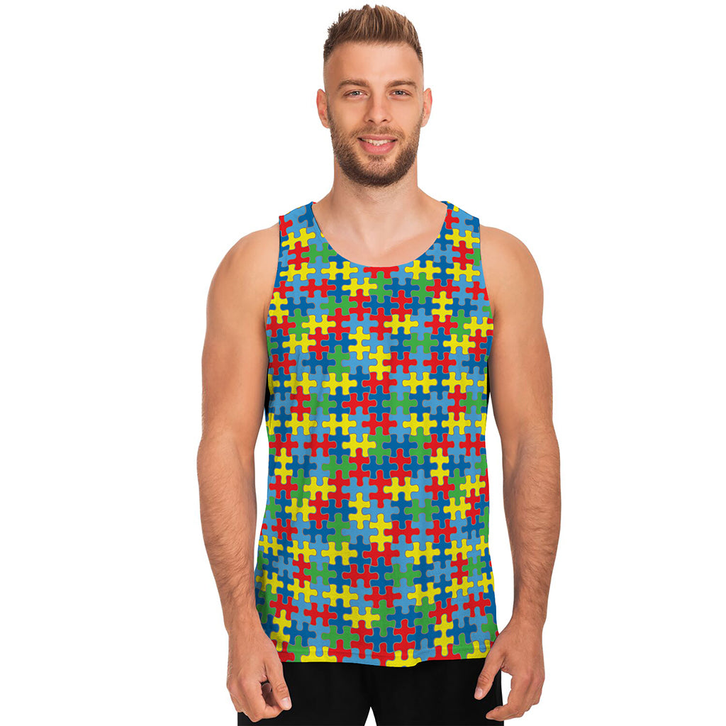 Autism Awareness Jigsaw Print Men's Tank Top