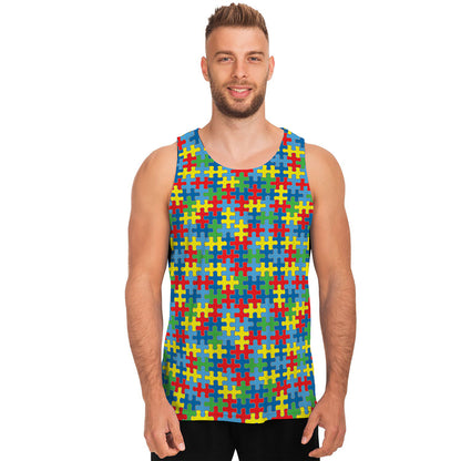 Autism Awareness Jigsaw Print Men's Tank Top