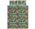 Autism Awareness Jigsaw Print Quilt Bed Set