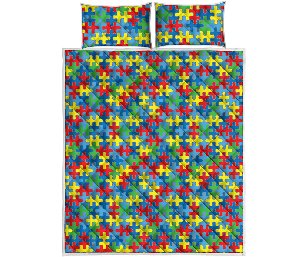 Autism Awareness Jigsaw Print Quilt Bed Set