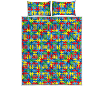 Autism Awareness Jigsaw Print Quilt Bed Set