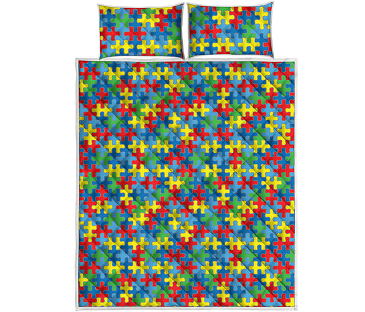 Autism Awareness Jigsaw Print Quilt Bed Set