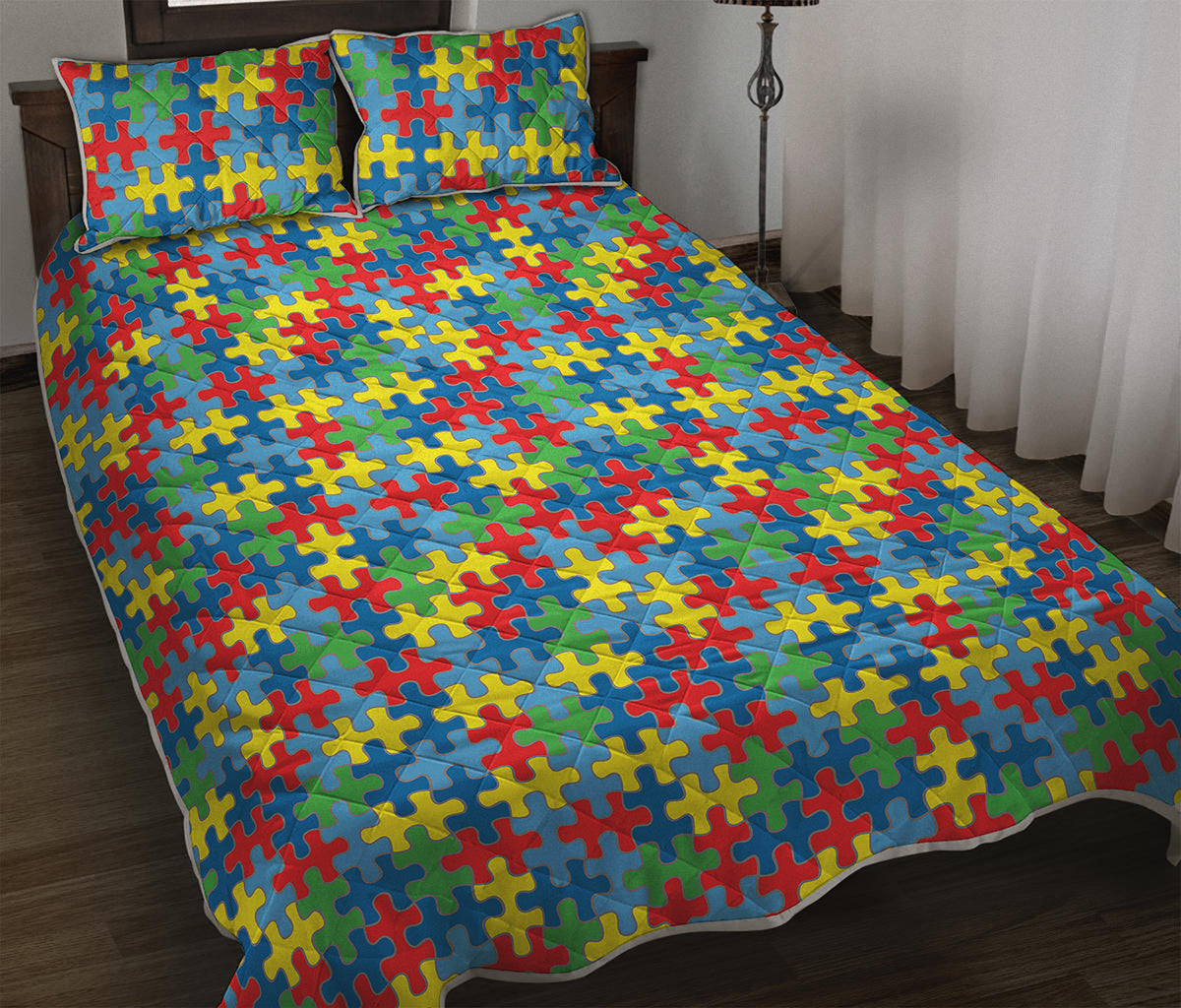 Autism Awareness Jigsaw Print Quilt Bed Set