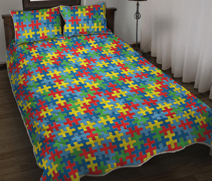 Autism Awareness Jigsaw Print Quilt Bed Set