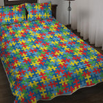 Autism Awareness Jigsaw Print Quilt Bed Set