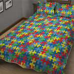Autism Awareness Jigsaw Print Quilt Bed Set