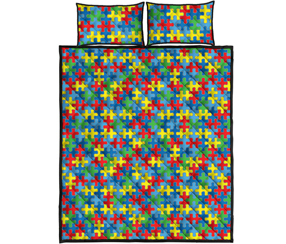 Autism Awareness Jigsaw Print Quilt Bed Set