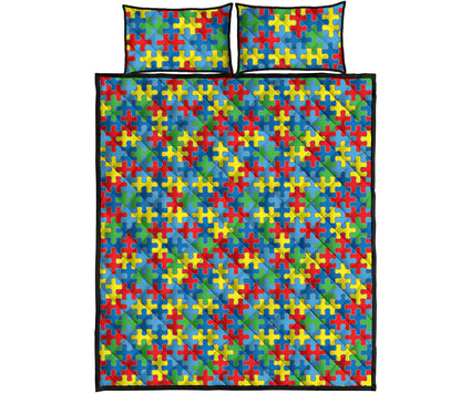 Autism Awareness Jigsaw Print Quilt Bed Set