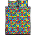 Autism Awareness Jigsaw Print Quilt Bed Set