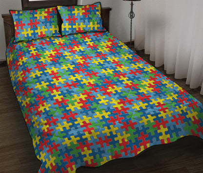 Autism Awareness Jigsaw Print Quilt Bed Set