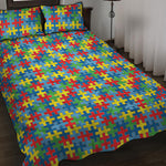 Autism Awareness Jigsaw Print Quilt Bed Set
