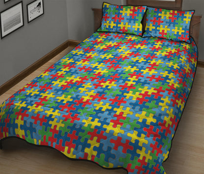 Autism Awareness Jigsaw Print Quilt Bed Set