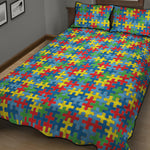 Autism Awareness Jigsaw Print Quilt Bed Set