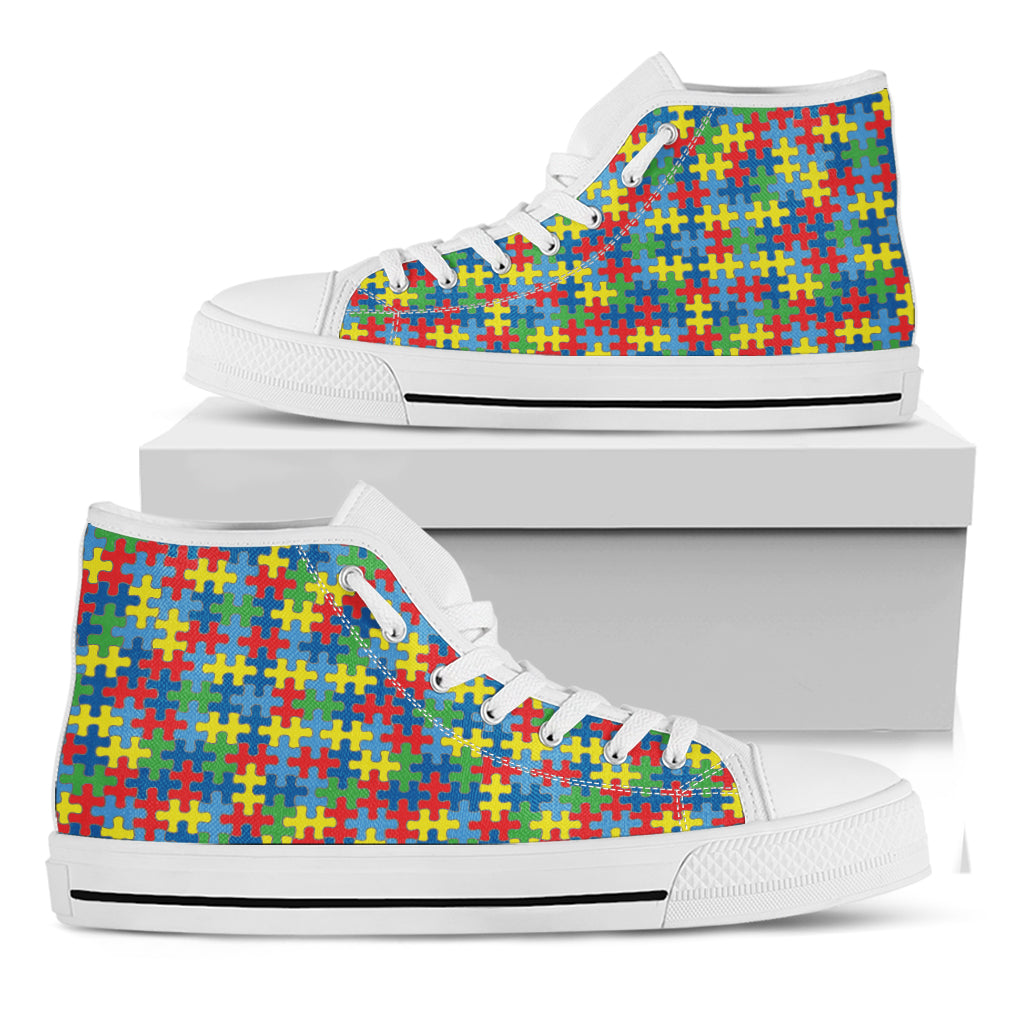 Autism Awareness Jigsaw Print White High Top Shoes