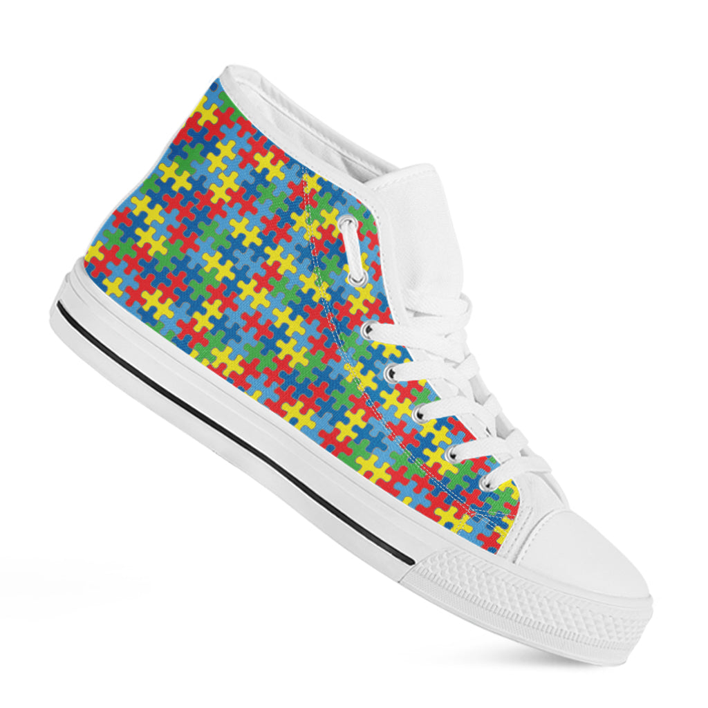 Autism Awareness Jigsaw Print White High Top Shoes