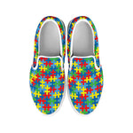 Autism Awareness Jigsaw Print White Slip On Shoes