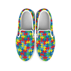 Autism Awareness Jigsaw Print White Slip On Shoes