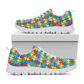 Autism Awareness Jigsaw Print White Running Shoes
