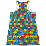 Autism Awareness Jigsaw Print Women's Racerback Tank Top