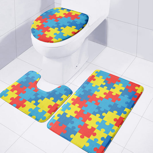 Autism Awareness Pattern Print 3 Piece Bath Mat Set