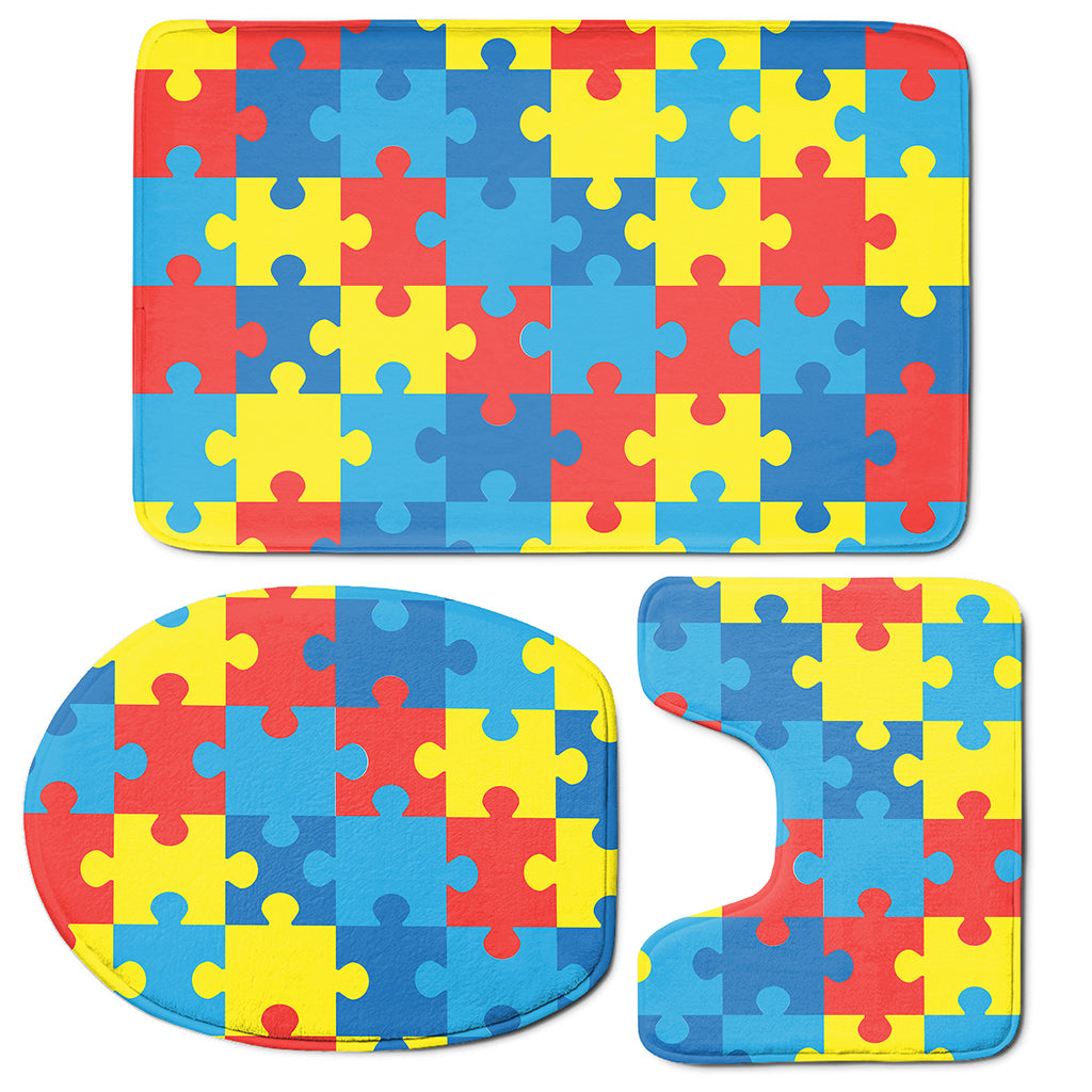 Autism Awareness Pattern Print 3 Piece Bath Mat Set