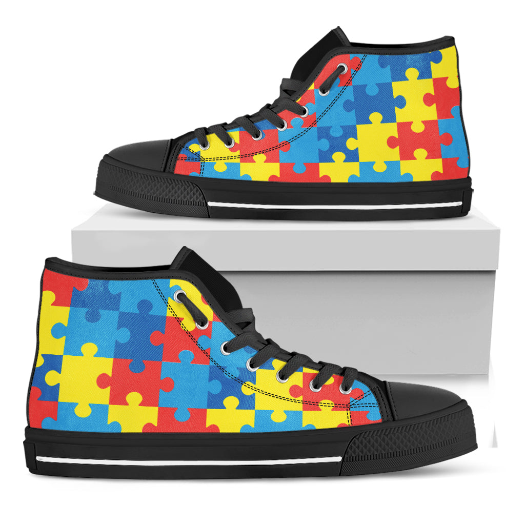 Autism Awareness Pattern Print Black High Top Shoes